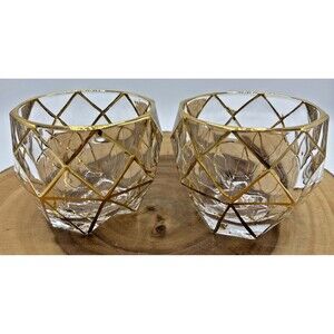 Kori Luxury Beehive Crystal Whiskey Glasses/Tumblers Gold Plated Set Of 2